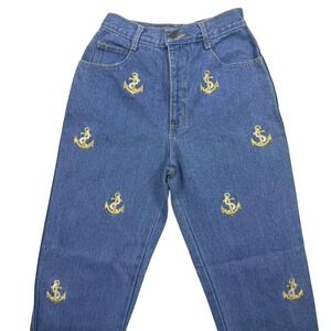 Vintage You & Me High Waisted Anchor Embroidered Jeans Made in USA Size 10 26W